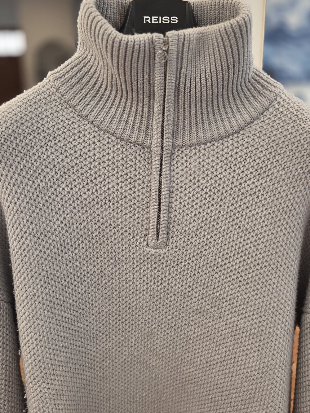 G/FORE Mens Solid Light Gray Textured Quarter-Zip Wool Knit Funnel Sweater (XL)